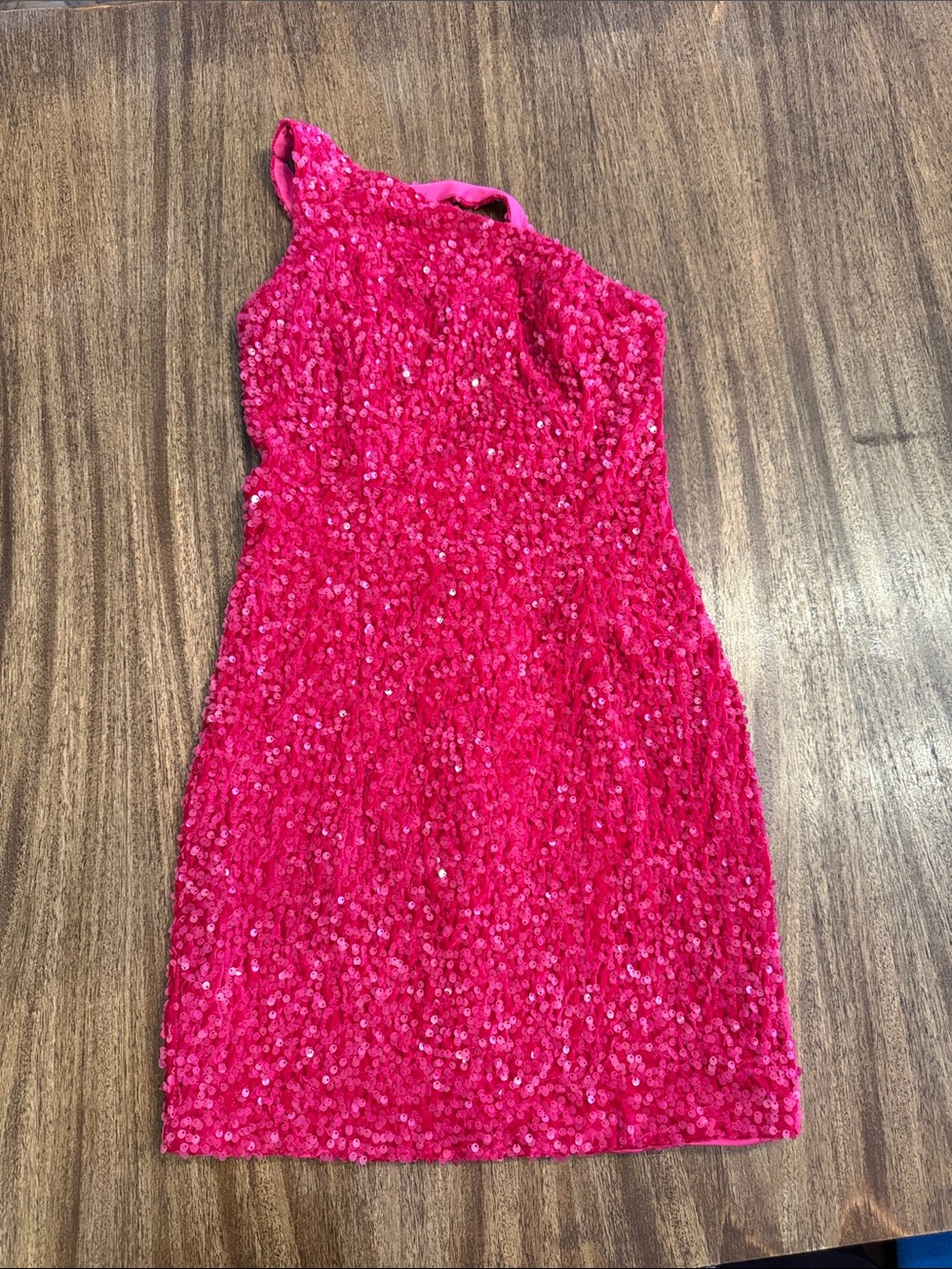One-Shoulder Sequin Cocktail Dress in Hot Pink